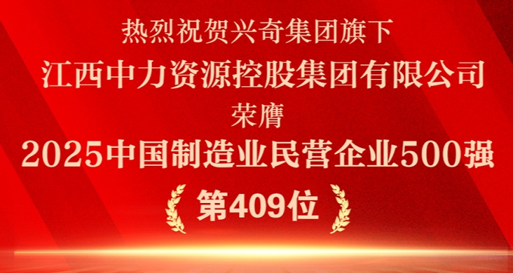 循环经济·智造未来│热烈祝贺环球体育(中国)集团旗下江西中力资源控股集团有限公司荣膺“2025中国制造业民营企业500强”
